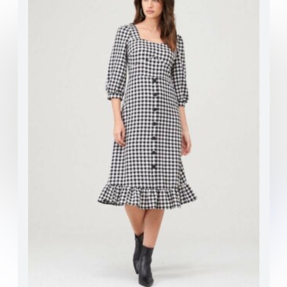 Warehouse Gingham Peplum MIDI Dress